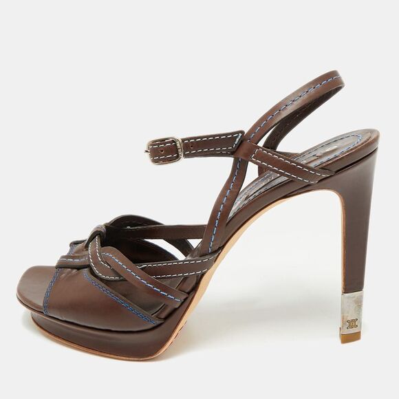 Celine Brown Leather Platform Ankle Strap Sandals Size 38.5